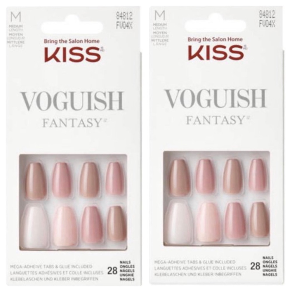 KISS Voguish Medium Length Shiny Coffin Neutral Color Nails Set of 2!